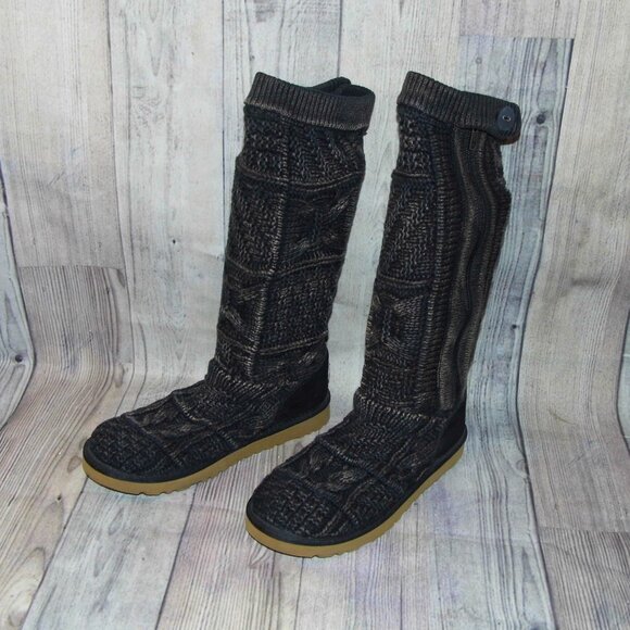 UGG Classic Knit Patchwork Black Tall Side Zip Boots Womens Size 7 - Picture 3 of 8